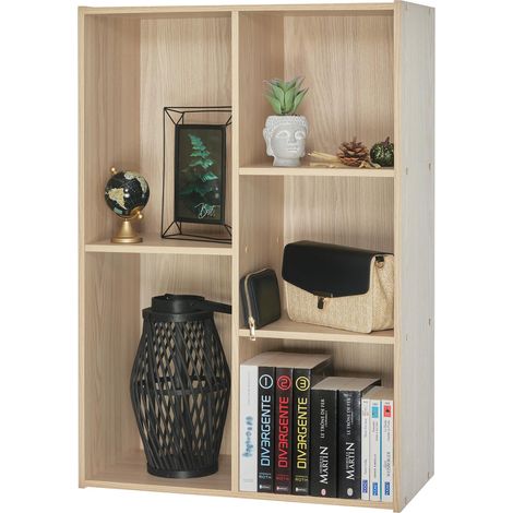 Meuble de Rangement en Bois, bibliothèque 60cm de Largeur, Étagère 5 Compartiments, Modulaire, Polyvalent, Marron Clair, Ouvert, Salon, Bureau, Chambre, Livres, Assemblage Facile, CX-23C (1/5)
