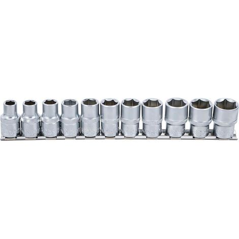 lot de 11 douilles courtes métriques, entraînement 1/4", 6 pans, double graisseur, argent (1/3)