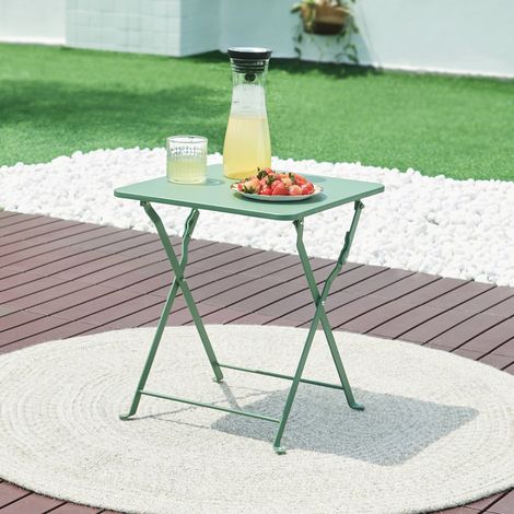 Tavolino Pieghevole Vegårshei da Giardino in Acciaio - Verde [en.casa]