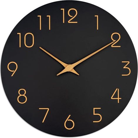Reloj，funciona con pilas，diseño moderno en madera，ideal para decorar el dormitorio，el baño y la oficina，negro，25,4 cm (1/5)