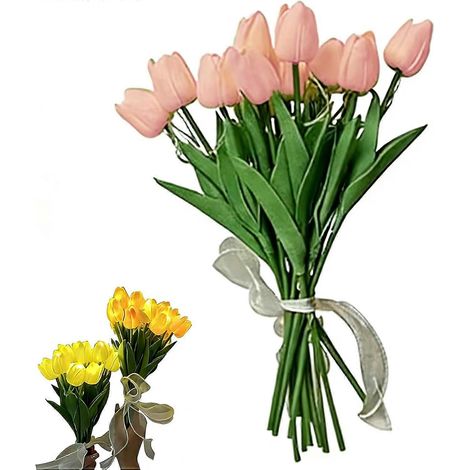 Guirlande lumineuse LED 15 tulipes artificielles réalistes, décoration intérieure fleurs lumineuses tulipe rose (1/5)