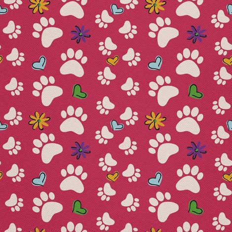 Tela decorativa para exteriores Oxford - motivos de huellas de patas, corazones y flores I DX555 (1/5)