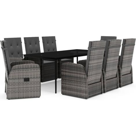 Set da Pranzo da Giardino 9 pz con Cuscini Grigio vidaXL (1/5)
