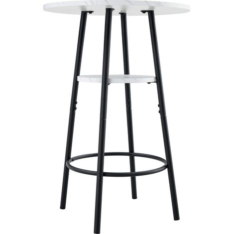 Tavolo bar moderno con ripiano, effetto marmo bianco e struttura in metallo nero, 60 x 60 x 89 cm (1/5)