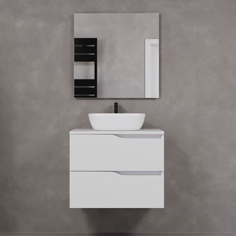 Meuble de salle de bain 60cm avec plateau et vasque à poser zeus - 2 tiroirs - blanc - LUNA (1/5)