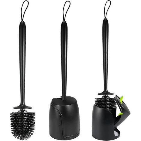 Brosse de toilette en silicone, ensemble de brosse de toilette à manche long avec support à séchage rapide et support de brosse de toilette à fermeture automatique (1/5)