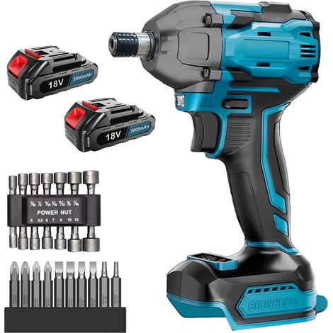 Visseuse à chocs sans fil avec 2 batteries Dewalt 18 V, jusqu'à 2300 po-lb, sans balais, légère et puissante, avec éclairage LED.