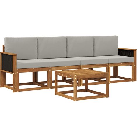 Conjunto de sofás de exterior 4 pcs Natural y Gris Claro vidaXL (1/5)