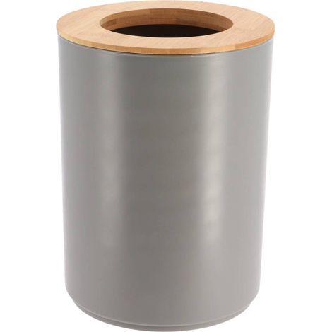 Poubelle de salle de bain en PP de 5L avec couvercle amovible en bambou gris – Design tendance (1/2)