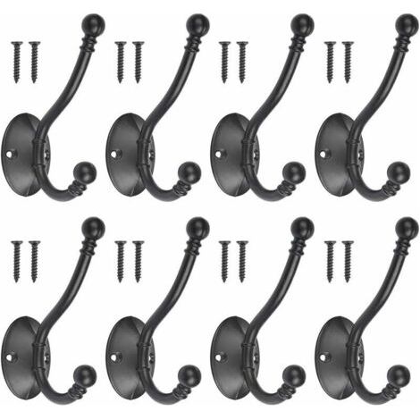 Lot de 8 crochets porte-manteaux vintage en métal noir avec 16 vis Rétro Crochet de Manteau Métal Noir Patère Murale à Visser Individuelle Patère Porte Manteau pour porte de salle de bain cuisin (1/5)