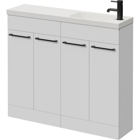 Napoli 250 Gloss White 1000mm 4 Door Vanity Unit with Round Silvo Basin - 1000mm - Matt Black 160mm Handle