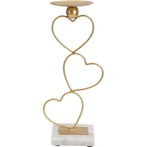 Porta candela decorativo struttura in metallo color oro e marmo per interni -Cuori (1/5)