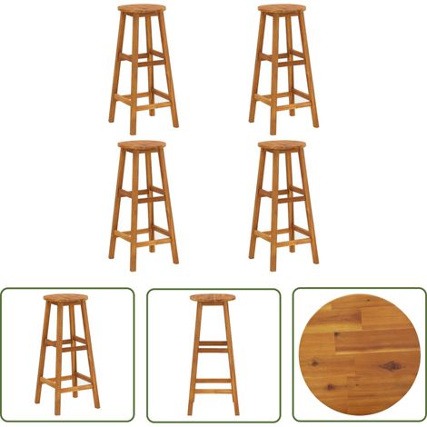 The Living Store Tabourets de bar lot de 4 bois d'acacia solide - Chaises De Jardin - Chaise De Bar - Acacia - Mobilier De Jardin - Meubles De Jardin (1/5)