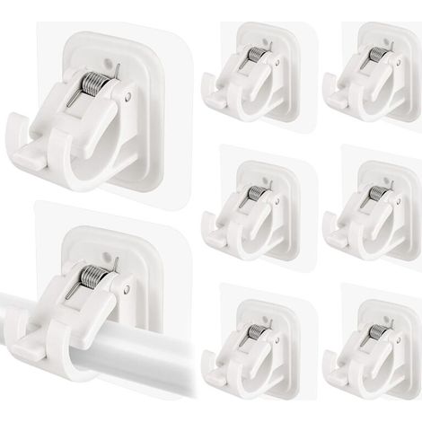 Paquet de 8 supports de tringle à rideau auto-adhésifs, crochets de tringle à rideau (blanc) (1/5)