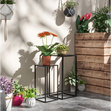 MEUBLIV 2er-Set Pflanzenständer 31x31x65 cm schwarz – minimalistisches, platzsparendes Design (1/5)