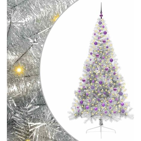 Albero di Natale artificiale con luci integrate Argento 210 cm vidaXL