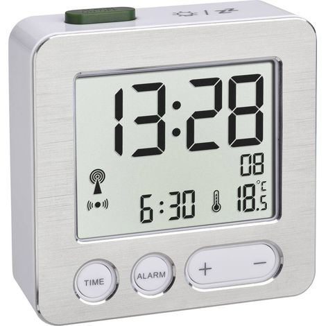 TFA Dostmann 60.2545.54 Radiocontrollato Sveglia Argento, Alluminio (spazzolato) Tempi di allarme 1 (1/5)