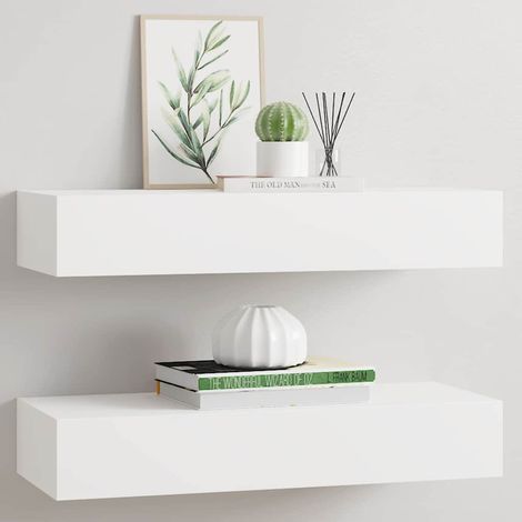 vidaXL Estantes de pared con cajón 2 uds MDF blanco 60x23,5x10 cm (1/5)