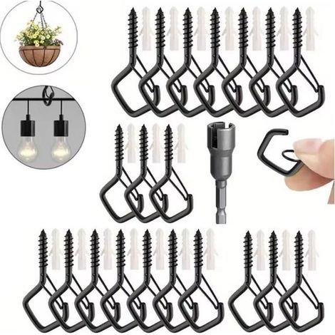 Lot de 20 crochets de sécurité carrés, crochets de suspension robustes et antichute pour bonsaïs et guirlandes lumineuses d'extérieur (1/5)
