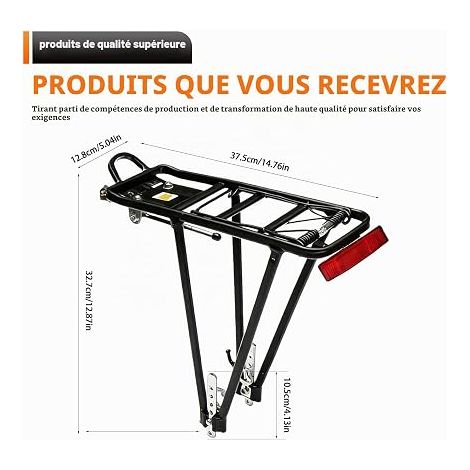 Porte-Bagages De Vélo,Vélo Porte Bagage, Porte-Bagages Arrière, Universel, Hauteur Réglable, en Alliage D'aluminium, avec Réflecteur, pour Vélos, Noir (1/4)