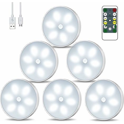 Luz nocturna LED para armarios FOREHILL, recargable por USB, paquete de 6 luces nocturnas inalámbricas con control táctil y control remoto, brillo ajustable, luz para armarios con funcionamiento eléct (1/5)