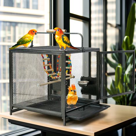 BingoPaw Wrought Iron Bird Travel Carrier Cage for Parrots Conures Lovebird Cockatiel Parakeets Black (1/5)