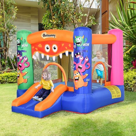Château gonflable géant pour enfants de 3 à 8 ans, trampoline coloré avec toboggan et panier de basket, 250 cm x 180 cm x 175 cm