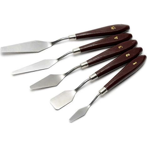 Ensemble de 5 spatules et couteaux à peindre à l'huile, spatule, couteau à palette, spatule à peinture, racloir à peinture, spatules en acier inoxydable (1/5)