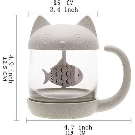 Tasse à thé - Chat - Verre - 250ML - Infuseur de thé poisson (1/4)