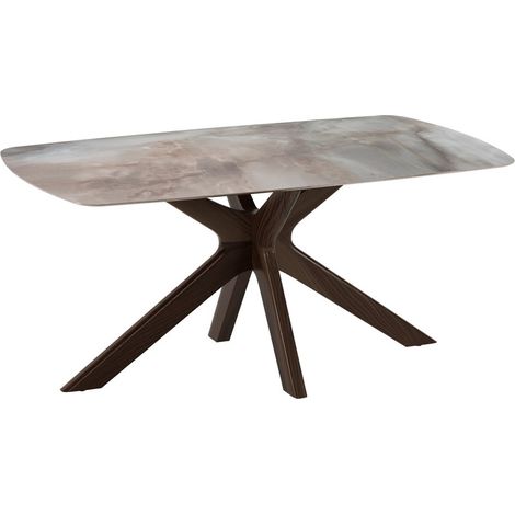 Tavolo Fisso Gemini con Top in Ceramica Marmo Alabastro e Base in Massello di Noce - Design Moderno Elegante 180x90 cm - Gemini (1/3)