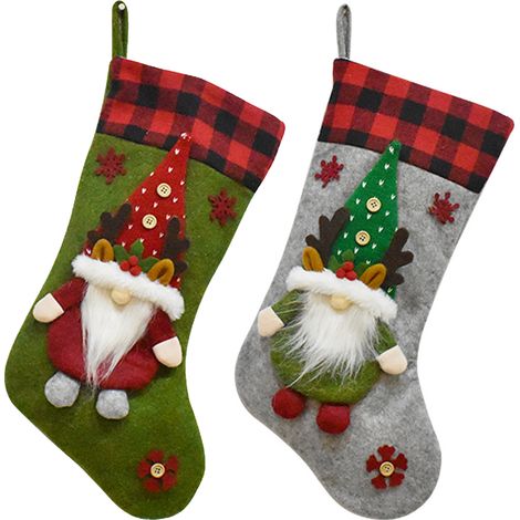 Calcetín Navideño - Diseño 3D Enanitos y Papá Noel - Para Chimenea - Paquete de 2 (1/5)