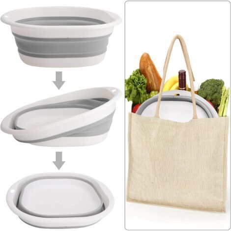 Pack Bol à Vaisselle Pliable Bassine Pliable Lavabo Rond Pliable en Silicone Multifonction pour Camping, Caravane, Activité (1/2)