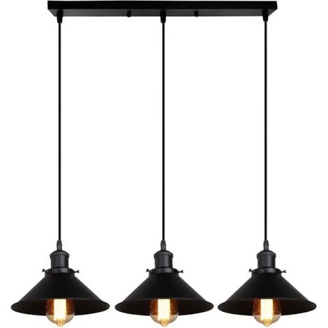 U-DO Suspension Luminaire Industriel Lustre Plafonnier Cage en Métal Noir Vintage 3 Têtes Lampe Longue Pôle pour Salon (1/4)