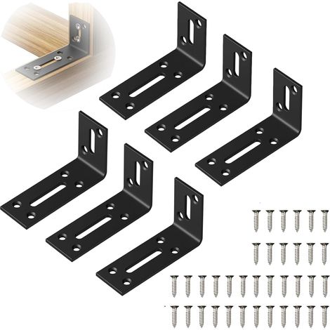 Lntyq Lot de 6 raccords coudés en métal pour charges lourdes, équerres en métal, 8 x 4 cm, angle en acier, angle métallique 90 °, angle de montage, équerre de montage
