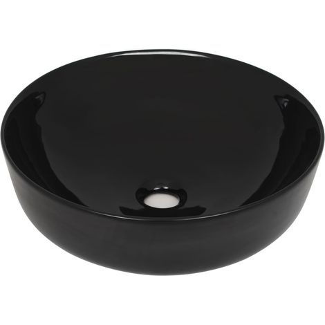 Lavabo redondo 41,5 cm de diámetro lavabo de baño/inodoro cerámica negra 020002536