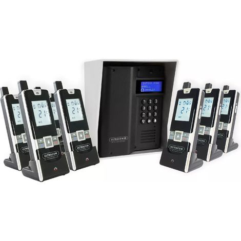 Interphone 600 mètres autonome sans-fil collectif / multipropriétés - UltraCOM3 NOIR + visière argentée + 7 combinés (1/5)
