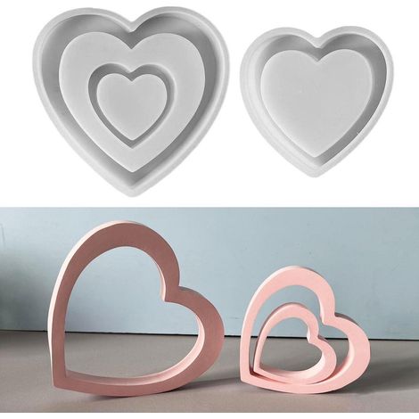 Lot de 3 moules en silicone en forme de cœur pour plâtre, bougies, mariage, Noël