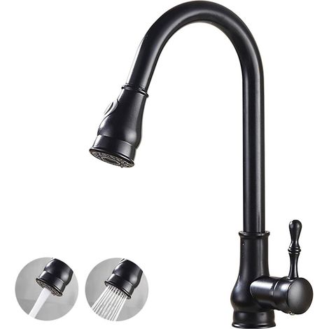 Vintage Robinet Cuisine Douchette, Extensible Robinetterie de Cuisine, Laiton Rotatif À 360°,Noir (1/5)