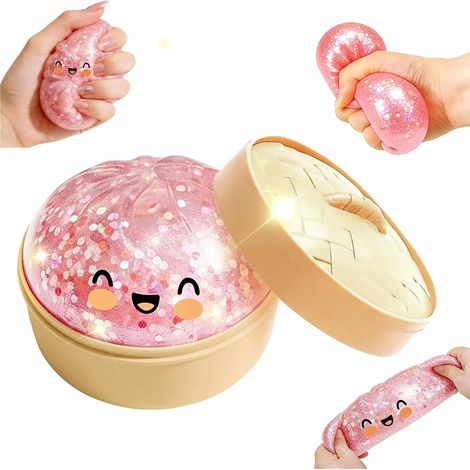 Giant Glitter Dumpling Squishy,Boulette Bao Anti-Stress Presser avec Cuiseur Vapeur,Jouet à Main pour soulager Le Stress,Glitter Dumplings Squishy,Jouets Anti-Stress pour Enfant & Adulte (1/5)