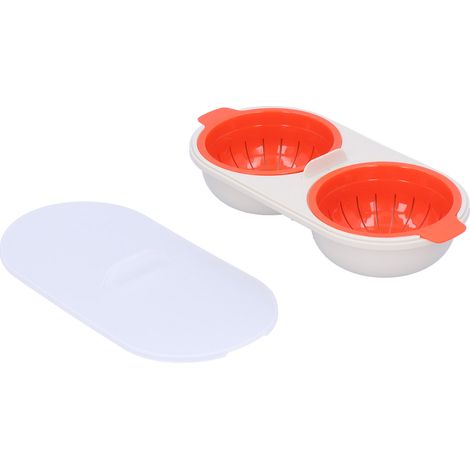 Cuiseur à œufs pour micro-ondes, cuiseur vapeur à œufs de qualité alimentaire, cuiseur à œufs, bol à œufs (orange-rouge) (1/5)