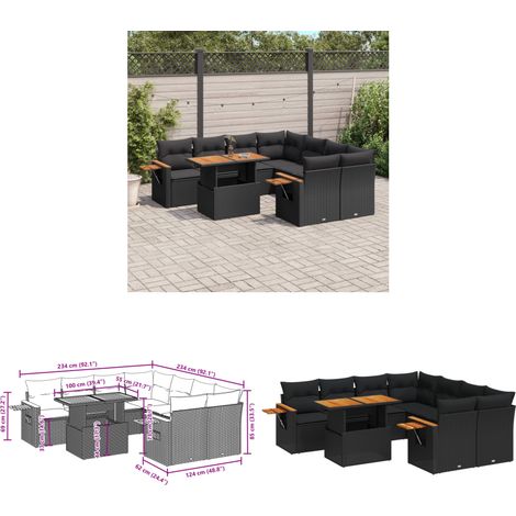 Salon de jardin 9 pcs avec coussins noir résine tressée - Ensemble Salon De Jardin - Meuble Extérieur - Résine Tressée - Rotin Synthétique - Table Extensible - Home & Living (1/3)