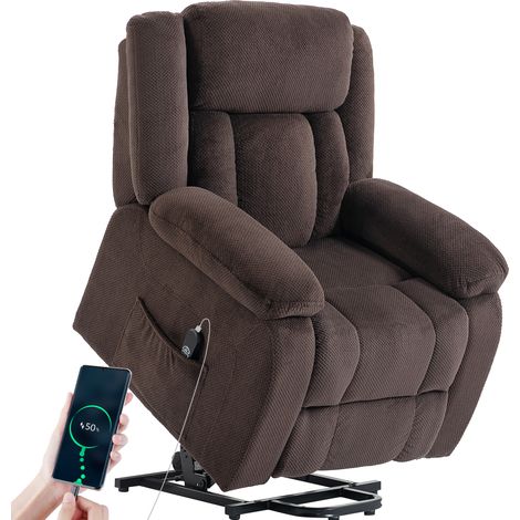 HOMCOM sillón relax reclinable eléctrico levanta personas, con puerto USB, control remoto, asiento ancho, reposapiés, bolsillos laterales, marrón
