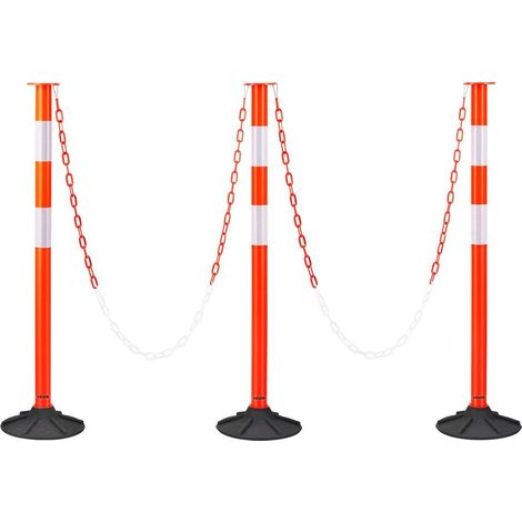 Poteaux de Signalisation Lot de 3 Balises de Délimitation Rouges avec Chaîne 1,5 m et Base Lestée 87,1 cm (1/5)