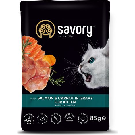 Cibo umido saporito per gattini junior al salmone, carota e pollo, 22x85g (1/4)