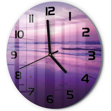 Horloge Murale Ronde Chambre Silencieuse en Verre Sans Tic-Tac Design Moderne Mer au coucher du soleil fi 30 cm (1/5)