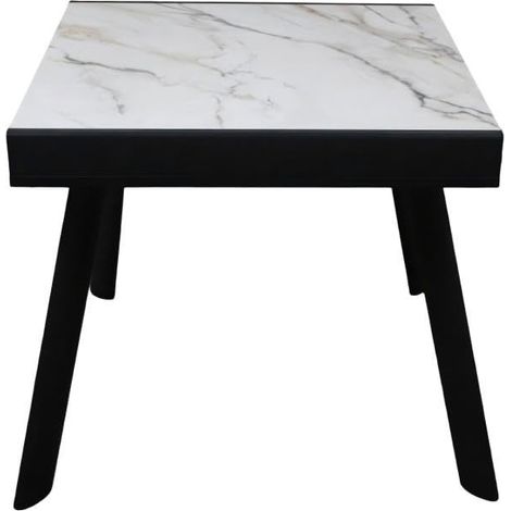 Table à Manger carrée Extensible en métal et Pierre frittée en Noir et Blanc 75 x 160 x 80 cm (1/2)