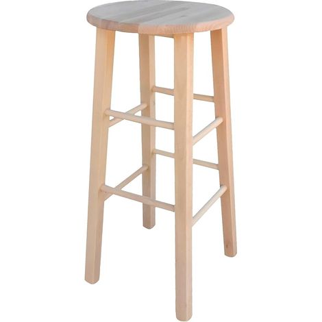 Runder Barhocker aus unbehandeltem Holz, zum Lackieren, Höhe 68 cm, gerade Beine