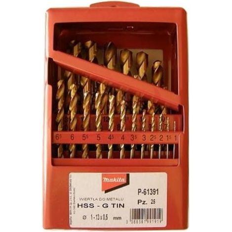 Juego de brocas de titanio Makita HSS-GTIN, 25 piezas, 1-13 mm