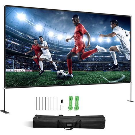 Écran de projection extérieur 381 cm avec support, toile portable 16:9 HD grand angle, projection avant et arrière, sac de transport inclus pour cinéma maison bureau intérieur extérieur (1/5)