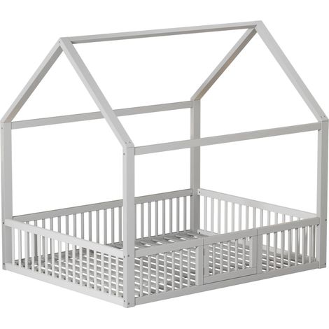 Letto casetta per bambini 140 x 200 cm in pino e MDF con porta, bianco (1/5)